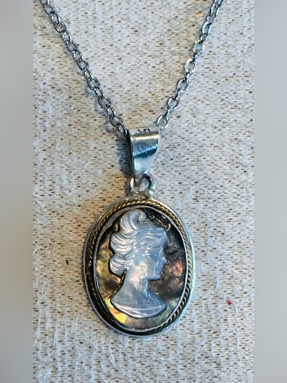Vintage White Cameo Mother of Pearl 925 Sterling Silver Pendant